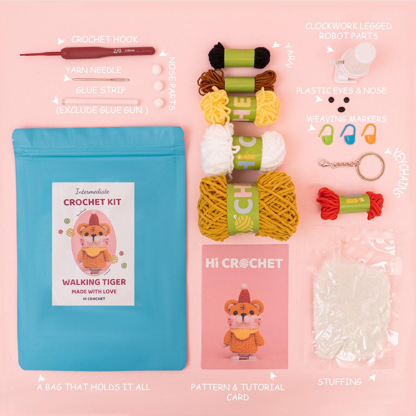 Cute Animal Walking Tiger Crochet Kit - HiCrochet