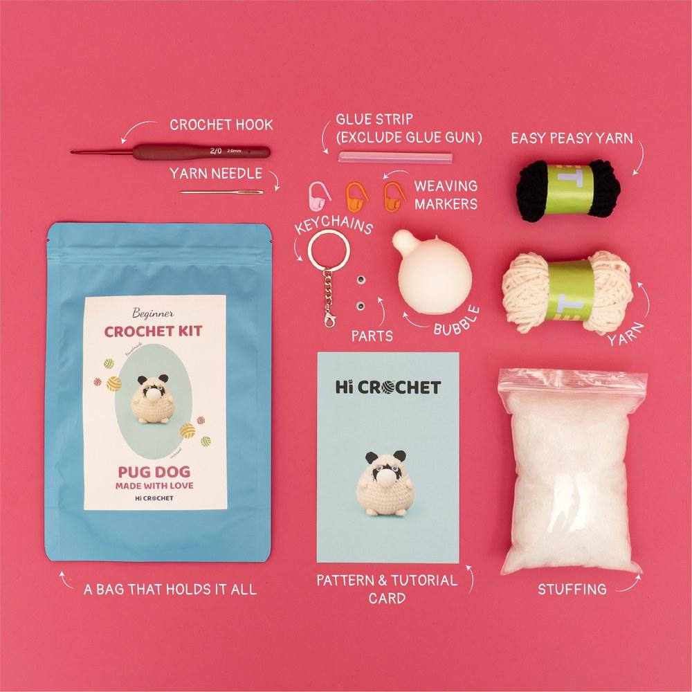 Press Bubble Pug Dog Crochet Kit - HiCrochet