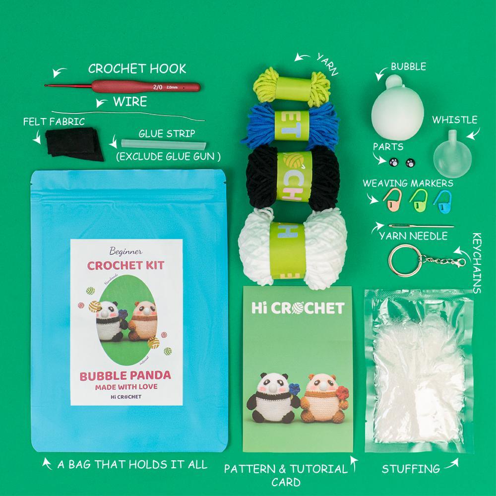 Press Bubble Panda Animal Crochet Kit-Black - HiCrochet