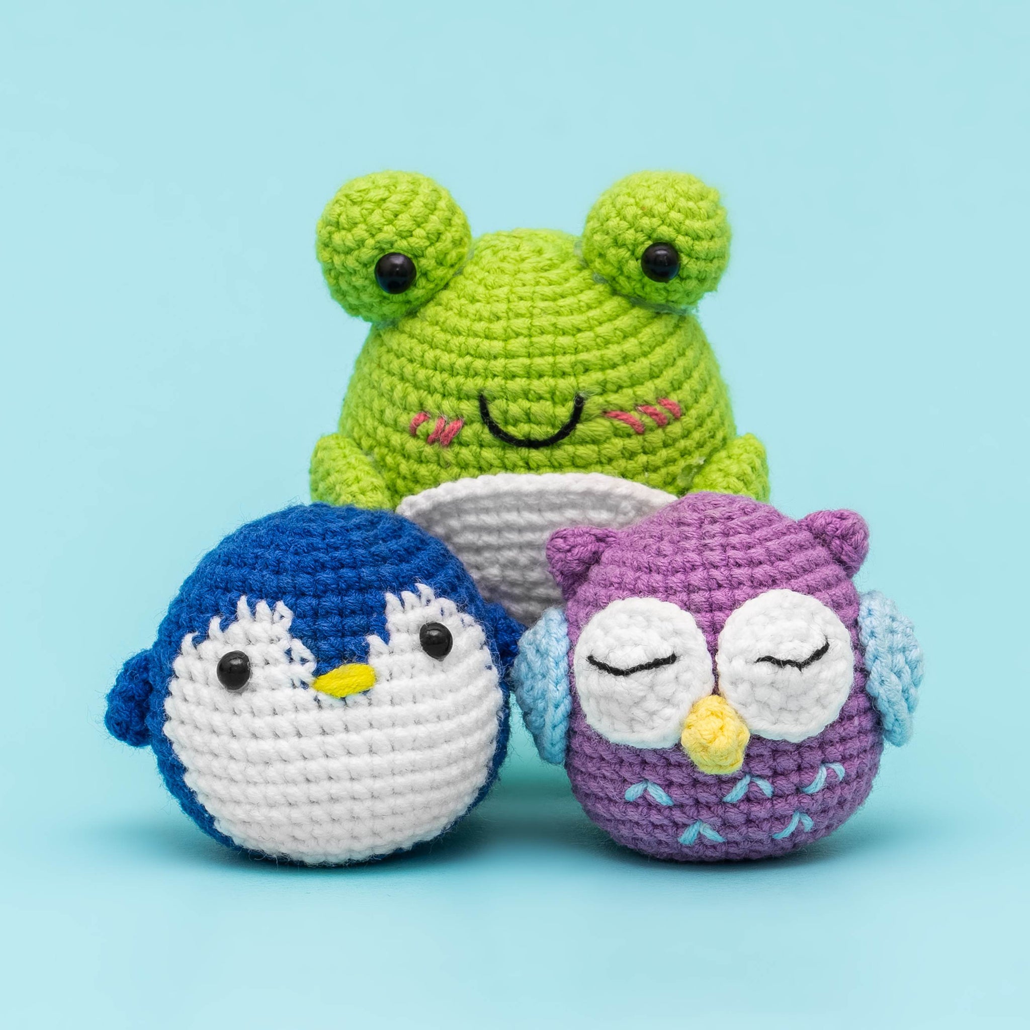 Hicrochet Kit For Beginners, 3 Pattern Animals-Owl, Penguin, Frog, Kni