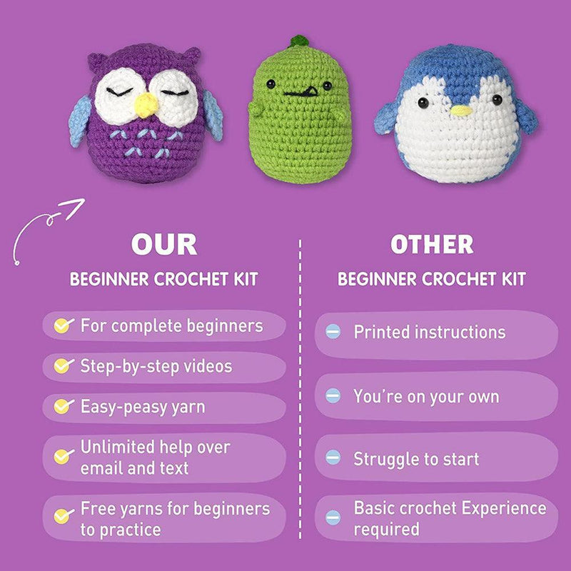 Hicrochet Kit For Beginners,  Multi Animals-Owl, Penguin, Frog, Knitting Kit For Adult Kids